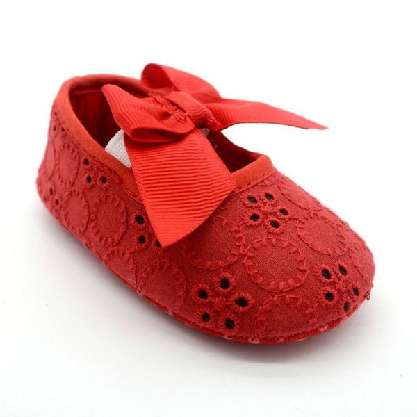 White Bowknot Baby Girl Lace Shoes Toddler Prewalker Anti-Slip Shoe Simple Baby Shoes