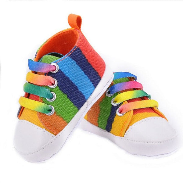 New High quality baby shoes girls boys 2016 fashion rainbow canvas shoes soft prewalkers casual baby shoes WY-01