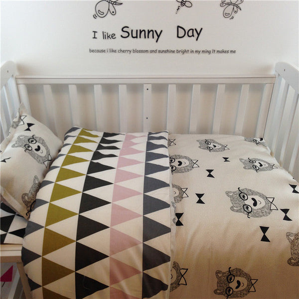 Free shipp 3 Pcs 100%Cotton Crib Bed Linen Kit Cartoon Baby Bedding Set Includes Pillowcase Bed Sheet Duvet Cover Without Filler