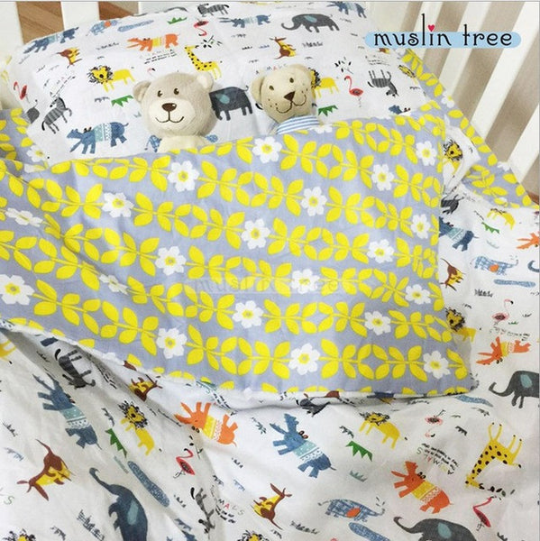 Free shipp 3 Pcs 100%Cotton Crib Bed Linen Kit Cartoon Baby Bedding Set Includes Pillowcase Bed Sheet Duvet Cover Without Filler