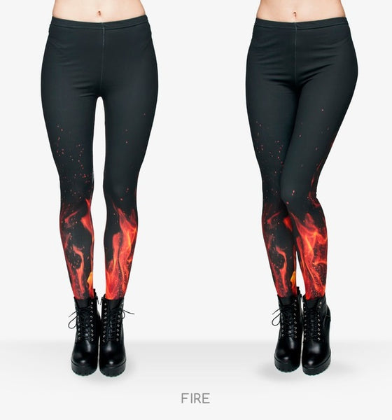 Zohra Brand Russian style Fire flame Printing Leggings Punk Women Legging Stretchy Trousers Casual Pants Womens Leggings