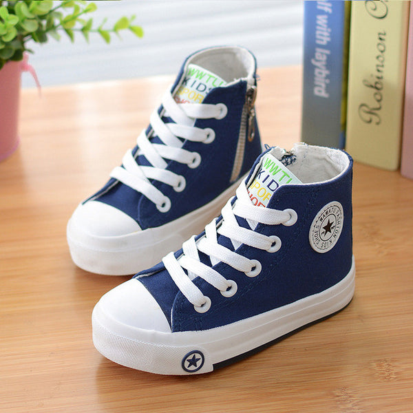 2015 spring and autumn child canvas shoes white high sneakers shoes sport shoes male shoes girls