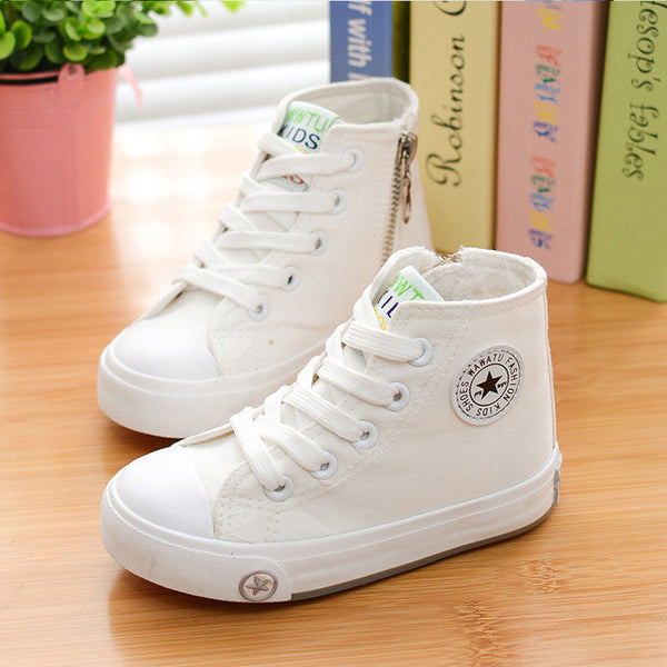 2015 spring and autumn child canvas shoes white high sneakers shoes sport shoes male shoes girls