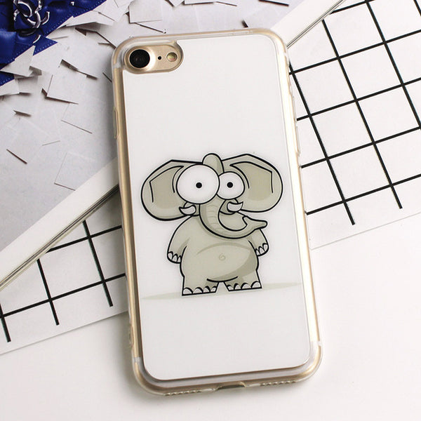 Cute Cartoon Elephant Zebra Pattern Silicon Soft TPU Case For iphone 7 7plus 6 6s 6plus 6s plus Cover White simple phone shell