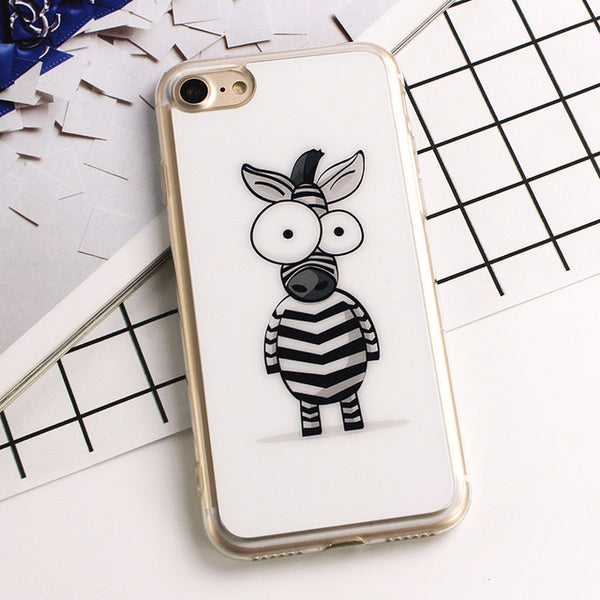 Cute Cartoon Elephant Zebra Pattern Silicon Soft TPU Case For iphone 7 7plus 6 6s 6plus 6s plus Cover White simple phone shell