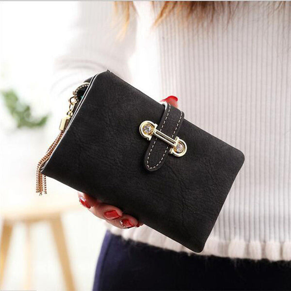 Wallet women card holder female wallet women luxury brand organizador women's purse clip Vintage Matte Hasp Suede pendant wallet