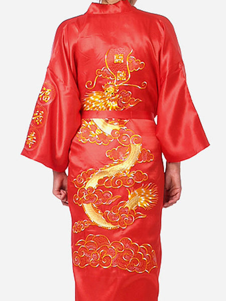 Plus Size Chinese Men Embroidery Dragon Robes Traditional Male Sleepwear Nightwear Kimono With Bandage Wholesale S0014