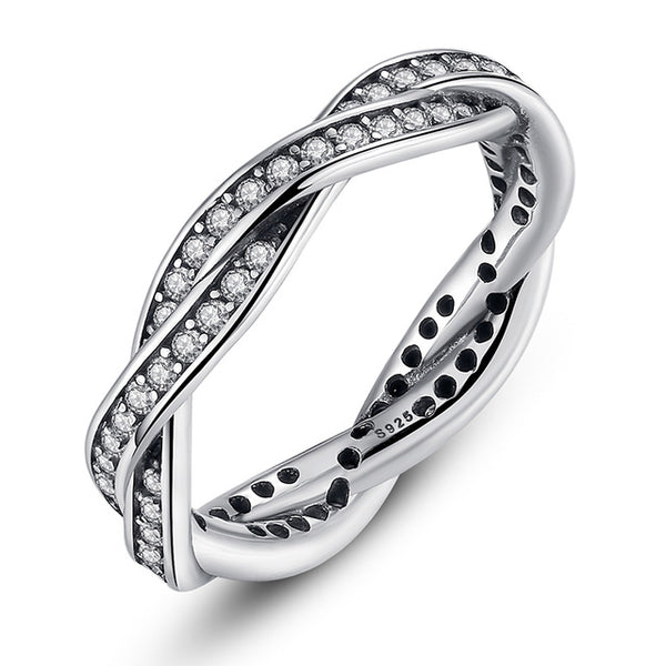 BAMOER 8 STYLE BRAIDED PAVE ,LEAVES My Princess Queen Crown SILVER RING Twist Of Fate Stackable Ring Jewelry for Women Party
