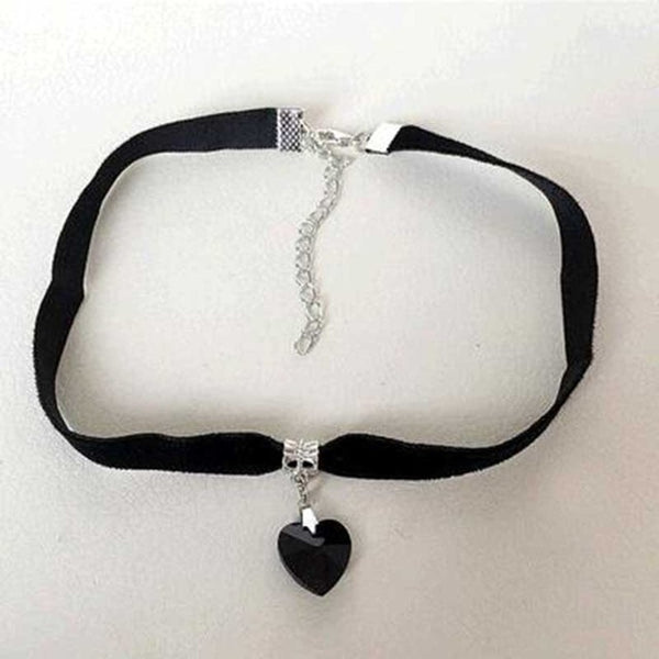 1 PCS Unisex Women Men Lover Gothic Velvet Heart Crystal Choker Handmade Necklace Pendant Torques Retro 80 90s New Jewelry