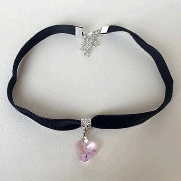 1 PCS Unisex Women Men Lover Gothic Velvet Heart Crystal Choker Handmade Necklace Pendant Torques Retro 80 90s New Jewelry