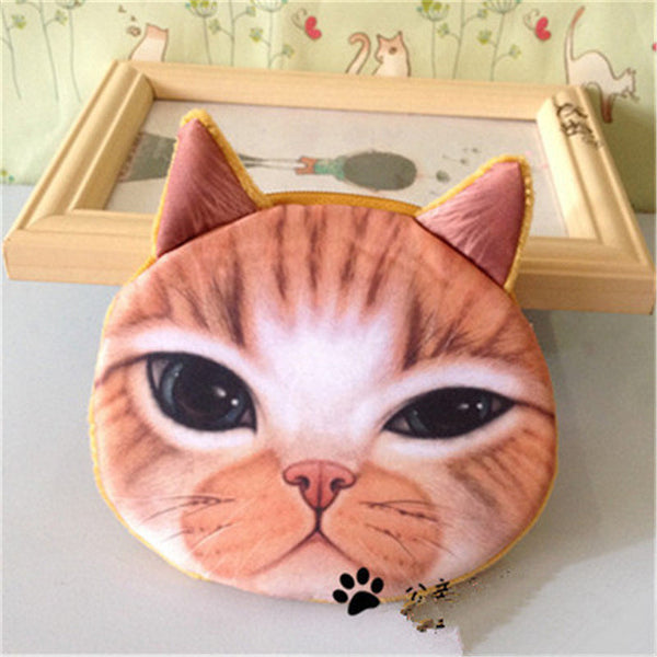 3D girl wallet bag ladies face zipper mini cat coin purses dog children's purse plush bolsa de moeda coins pouch monedero gato