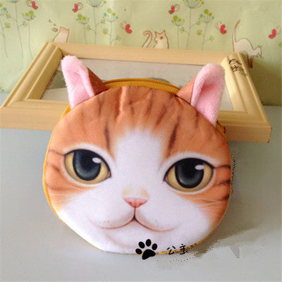 3D girl wallet bag ladies face zipper mini cat coin purses dog children's purse plush bolsa de moeda coins pouch monedero gato