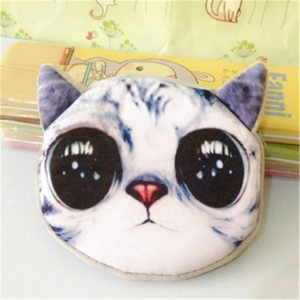 3D girl wallet bag ladies face zipper mini cat coin purses dog children's purse plush bolsa de moeda coins pouch monedero gato