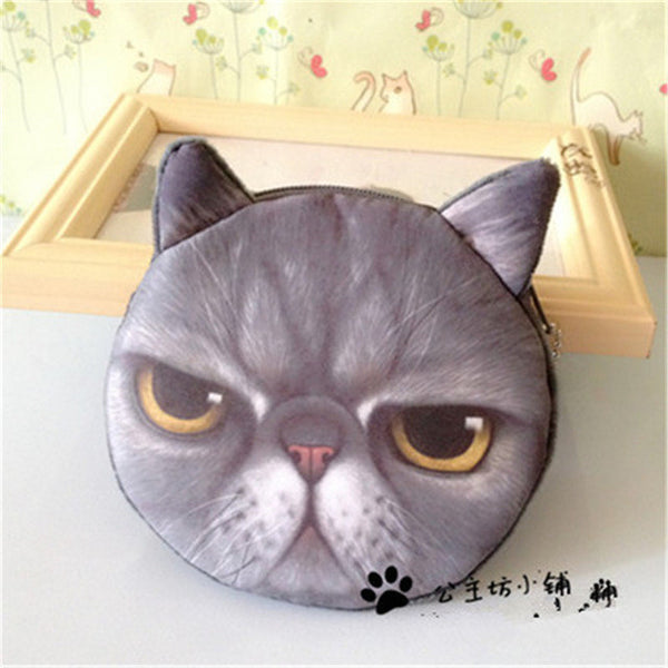 3D girl wallet bag ladies face zipper mini cat coin purses dog children's purse plush bolsa de moeda coins pouch monedero gato