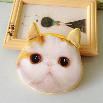 3D girl wallet bag ladies face zipper mini cat coin purses dog children's purse plush bolsa de moeda coins pouch monedero gato