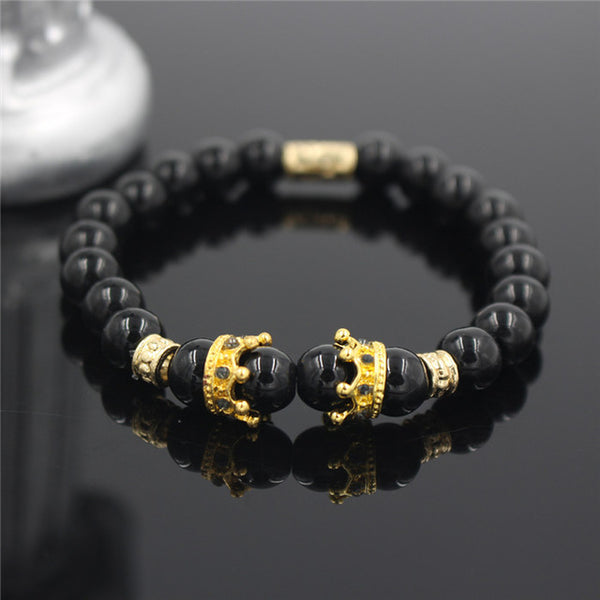New Fashion Matte Onyx Stone Bead Bracelet For Men Popular Boys Imperial Crown Braiding Brand Macrame Charm Bracelet Gift RB2794