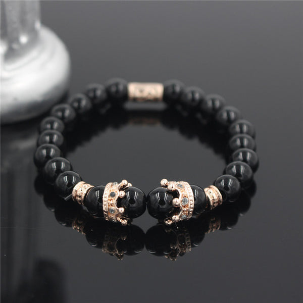 New Fashion Matte Onyx Stone Bead Bracelet For Men Popular Boys Imperial Crown Braiding Brand Macrame Charm Bracelet Gift RB2794