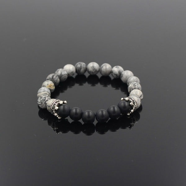 New Fashion Matte Onyx Stone Bead Bracelet For Men Popular Boys Imperial Crown Braiding Brand Macrame Charm Bracelet Gift RB2794