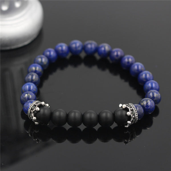 New Fashion Matte Onyx Stone Bead Bracelet For Men Popular Boys Imperial Crown Braiding Brand Macrame Charm Bracelet Gift RB2794