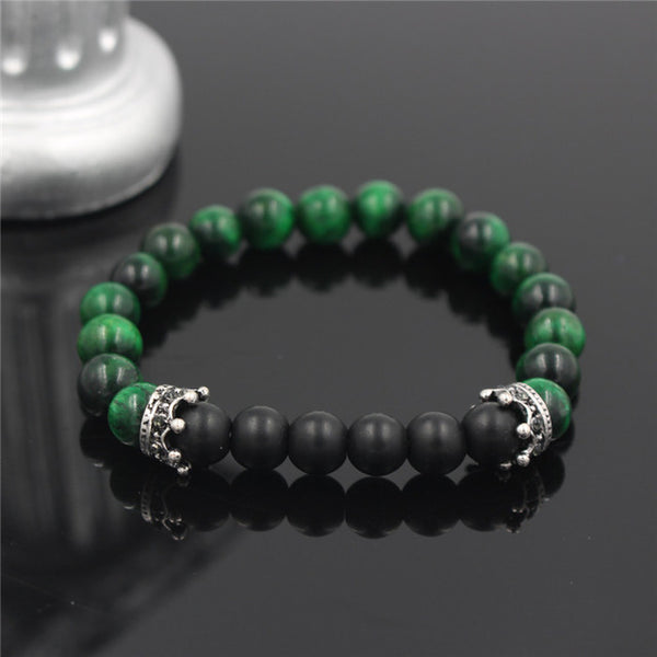 New Fashion Matte Onyx Stone Bead Bracelet For Men Popular Boys Imperial Crown Braiding Brand Macrame Charm Bracelet Gift RB2794