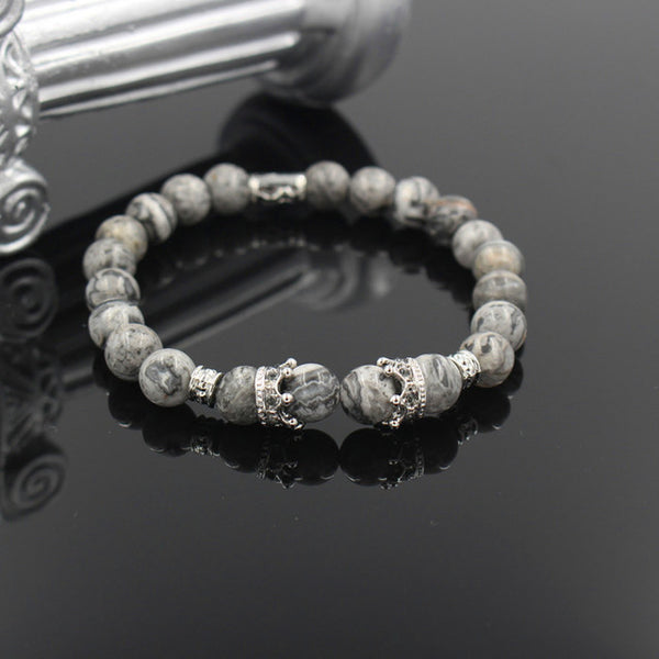 New Fashion Matte Onyx Stone Bead Bracelet For Men Popular Boys Imperial Crown Braiding Brand Macrame Charm Bracelet Gift RB2794