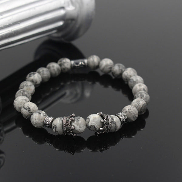 New Fashion Matte Onyx Stone Bead Bracelet For Men Popular Boys Imperial Crown Braiding Brand Macrame Charm Bracelet Gift RB2794