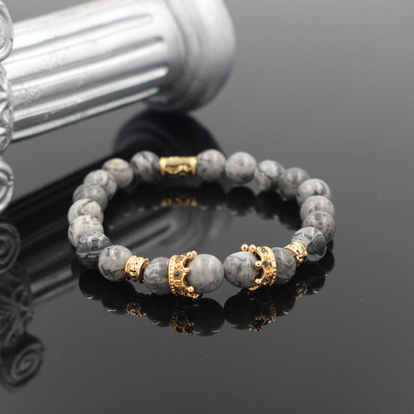 New Fashion Matte Onyx Stone Bead Bracelet For Men Popular Boys Imperial Crown Braiding Brand Macrame Charm Bracelet Gift RB2794