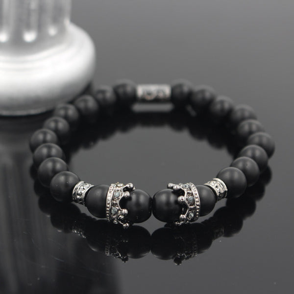 New Fashion Matte Onyx Stone Bead Bracelet For Men Popular Boys Imperial Crown Braiding Brand Macrame Charm Bracelet Gift RB2794