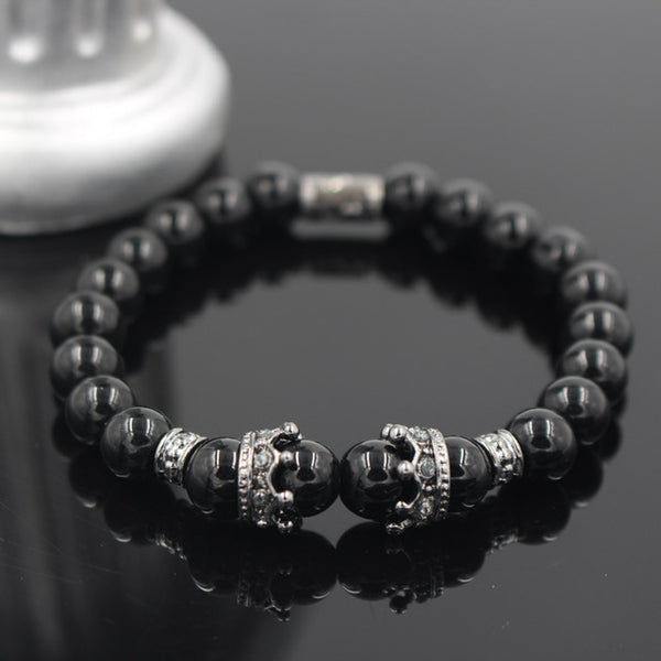 New Fashion Matte Onyx Stone Bead Bracelet For Men Popular Boys Imperial Crown Braiding Brand Macrame Charm Bracelet Gift RB2794