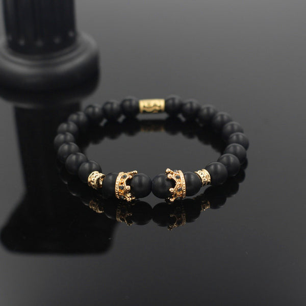 New Fashion Matte Onyx Stone Bead Bracelet For Men Popular Boys Imperial Crown Braiding Brand Macrame Charm Bracelet Gift RB2794