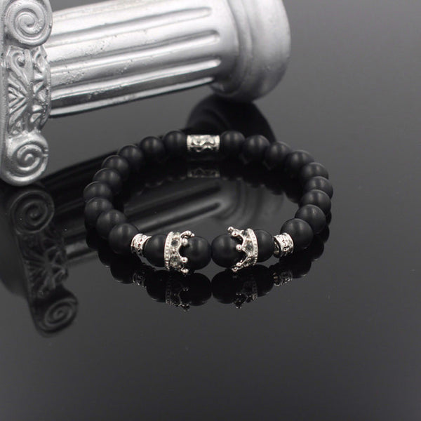 New Fashion Matte Onyx Stone Bead Bracelet For Men Popular Boys Imperial Crown Braiding Brand Macrame Charm Bracelet Gift RB2794