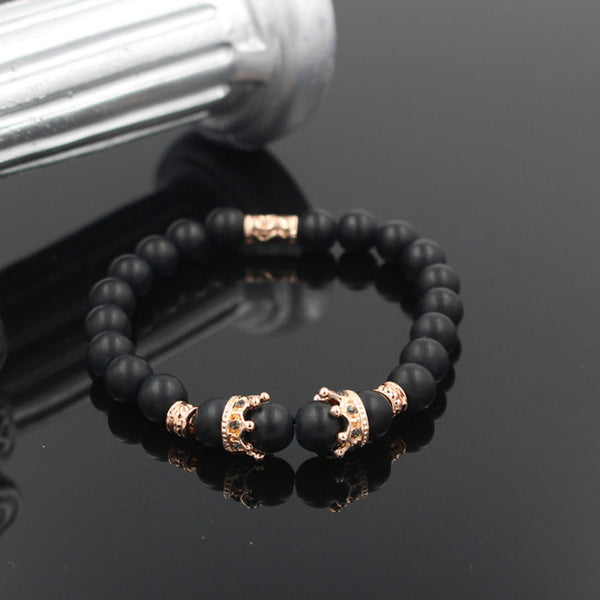 New Fashion Matte Onyx Stone Bead Bracelet For Men Popular Boys Imperial Crown Braiding Brand Macrame Charm Bracelet Gift RB2794