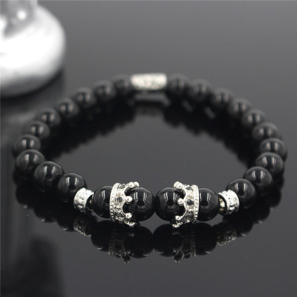 New Fashion Matte Onyx Stone Bead Bracelet For Men Popular Boys Imperial Crown Braiding Brand Macrame Charm Bracelet Gift RB2794