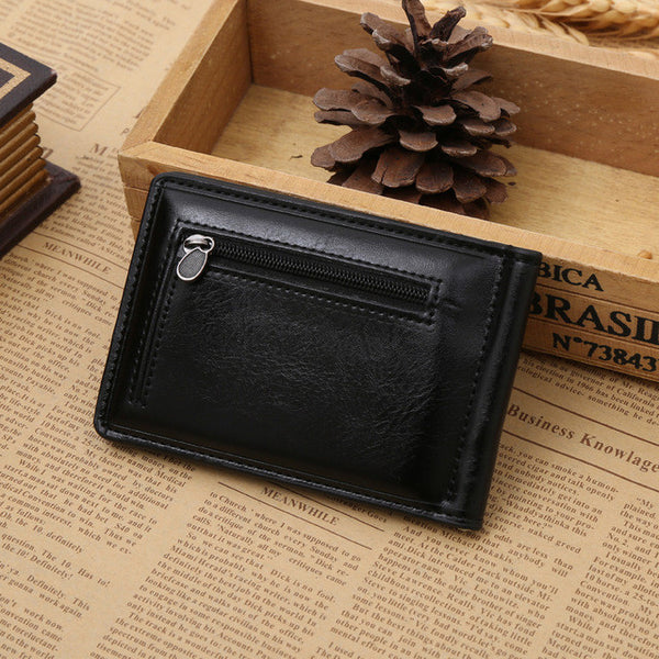 New Classic Fashion Men Dollar Clip Black Coffee Bright Leather 2 Folds Style Money Clips Clamp With Coin Pocket Free Shipping