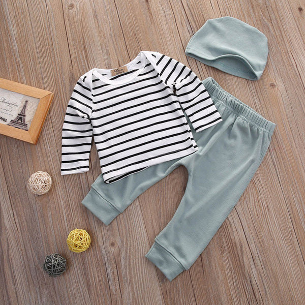 3PCS Set Newborn Kids Baby Boys Girls Outfits Clothes Tops T-Shirts Long Sleeve + Pants Legging + Hat Casual Clothing