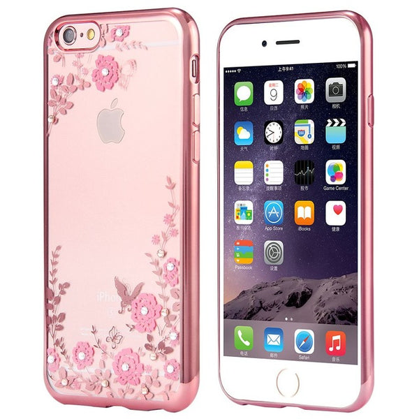 New Rhinestones Transparent Soft TPU Plating Case For iPhone 5s cases 6 5 6s 6 Plus for iPhone 7 Case plus Clear Cover