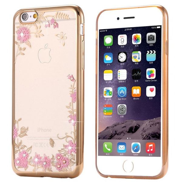 New Rhinestones Transparent Soft TPU Plating Case For iPhone 5s cases 6 5 6s 6 Plus for iPhone 7 Case plus Clear Cover