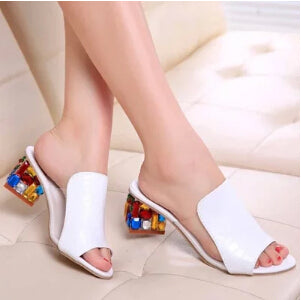 Rhinestone Peep Toe Heels Women Sandals Shoes Sexy Open Toe Wedge Slides Shoes Woman High Heels Sandals Platform Flip flops Plus