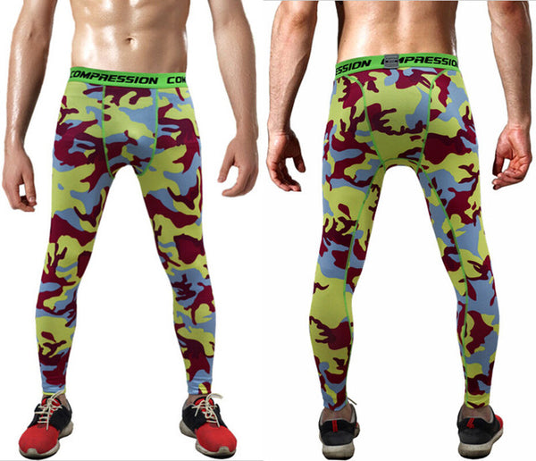 2016 Men Compression Pants Tights Casual  Bodybuilding Mans Trousers Brand Camouflage Army Green Skinny Leggings