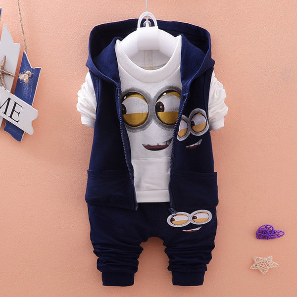 2016 Autumn Boys Clothing Sets Kids Coat jacket+T Shirt+Pants 3 Pcs Children Sport Suits Baby Girls Boys Minion Clothes set