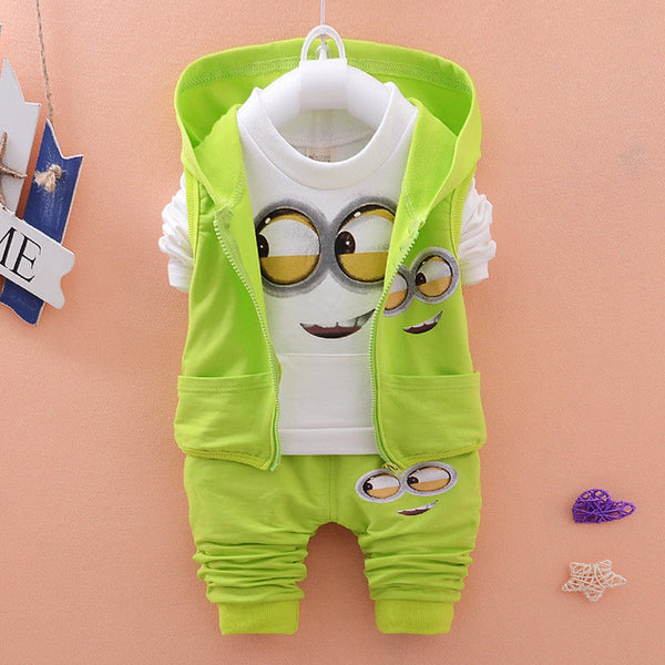 2016 Autumn Boys Clothing Sets Kids Coat jacket+T Shirt+Pants 3 Pcs Children Sport Suits Baby Girls Boys Minion Clothes set