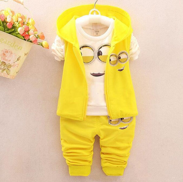 2016 Autumn Boys Clothing Sets Kids Coat jacket+T Shirt+Pants 3 Pcs Children Sport Suits Baby Girls Boys Minion Clothes set