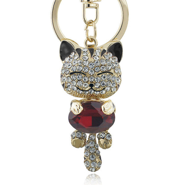 Lucky Smile Cat Crystal Rhinestone Keyrings Key Chains Holder Purse Bag For Car christmas Gift Keychains Jewelry llaveros K218