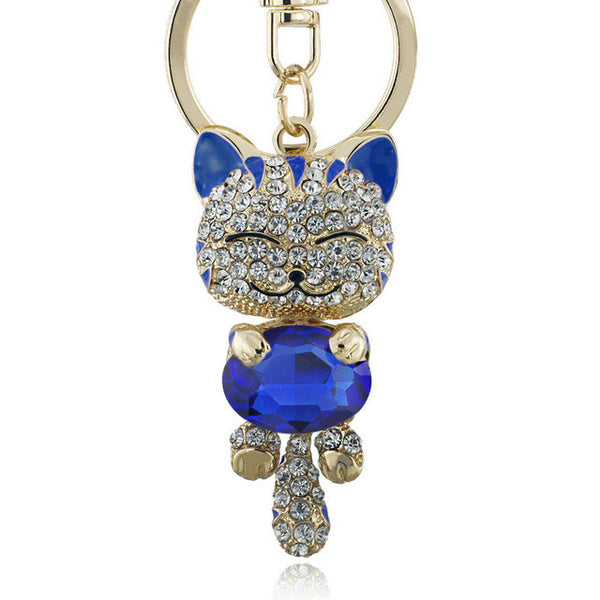 Lucky Smile Cat Crystal Rhinestone Keyrings Key Chains Holder Purse Bag For Car christmas Gift Keychains Jewelry llaveros K218