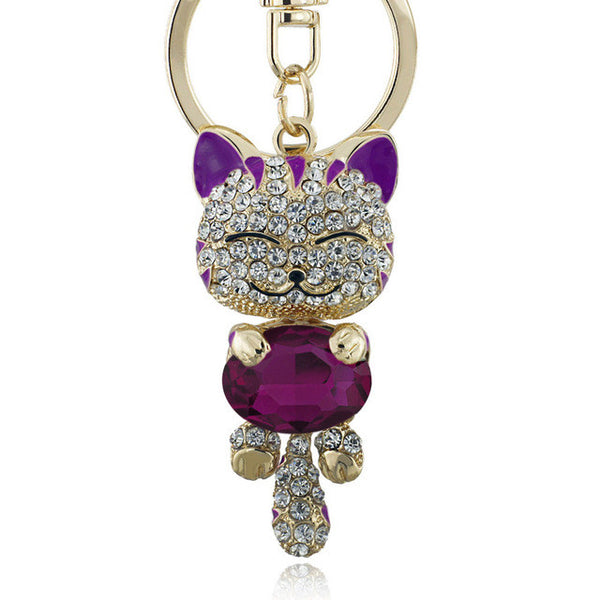 Lucky Smile Cat Crystal Rhinestone Keyrings Key Chains Holder Purse Bag For Car christmas Gift Keychains Jewelry llaveros K218