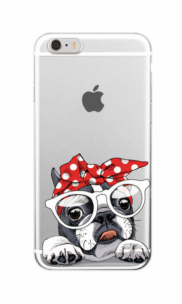 Cute Puppy Pug Bunny Cat Princess Meow French Bulldog Soft Phone Case Cover Coque Funda For iPhone 7 7Plus 6 6S 6Plus