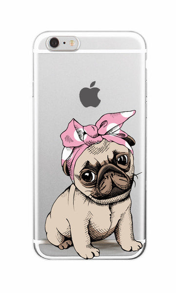 Cute Puppy Pug Bunny Cat Princess Meow French Bulldog Soft Phone Case Cover Coque Funda For iPhone 7 7Plus 6 6S 6Plus