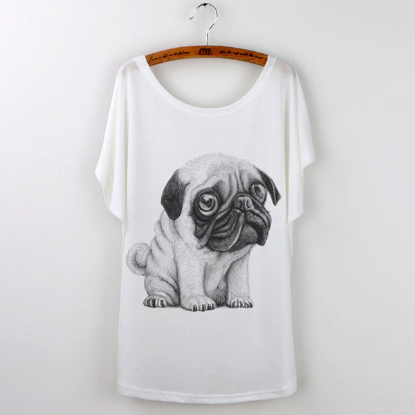 Summer Tops 2017 Funny Pug Print Women T-Shirt Female White Camisetas Tops Loose T Shirt French Bulldog Tee Shirt Femme Tshirt