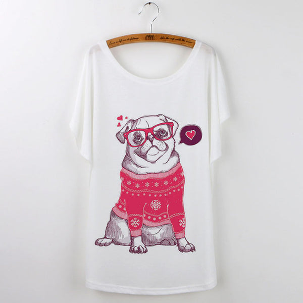 Summer Tops 2017 Funny Pug Print Women T-Shirt Female White Camisetas Tops Loose T Shirt French Bulldog Tee Shirt Femme Tshirt