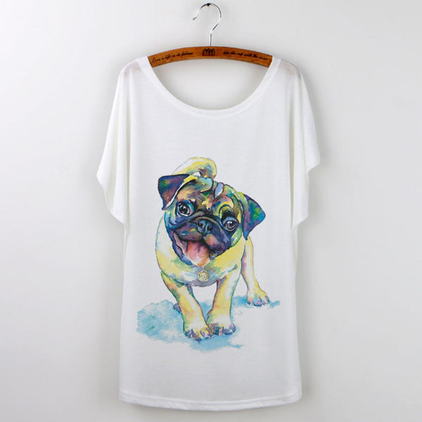 Summer Tops 2017 Funny Pug Print Women T-Shirt Female White Camisetas Tops Loose T Shirt French Bulldog Tee Shirt Femme Tshirt